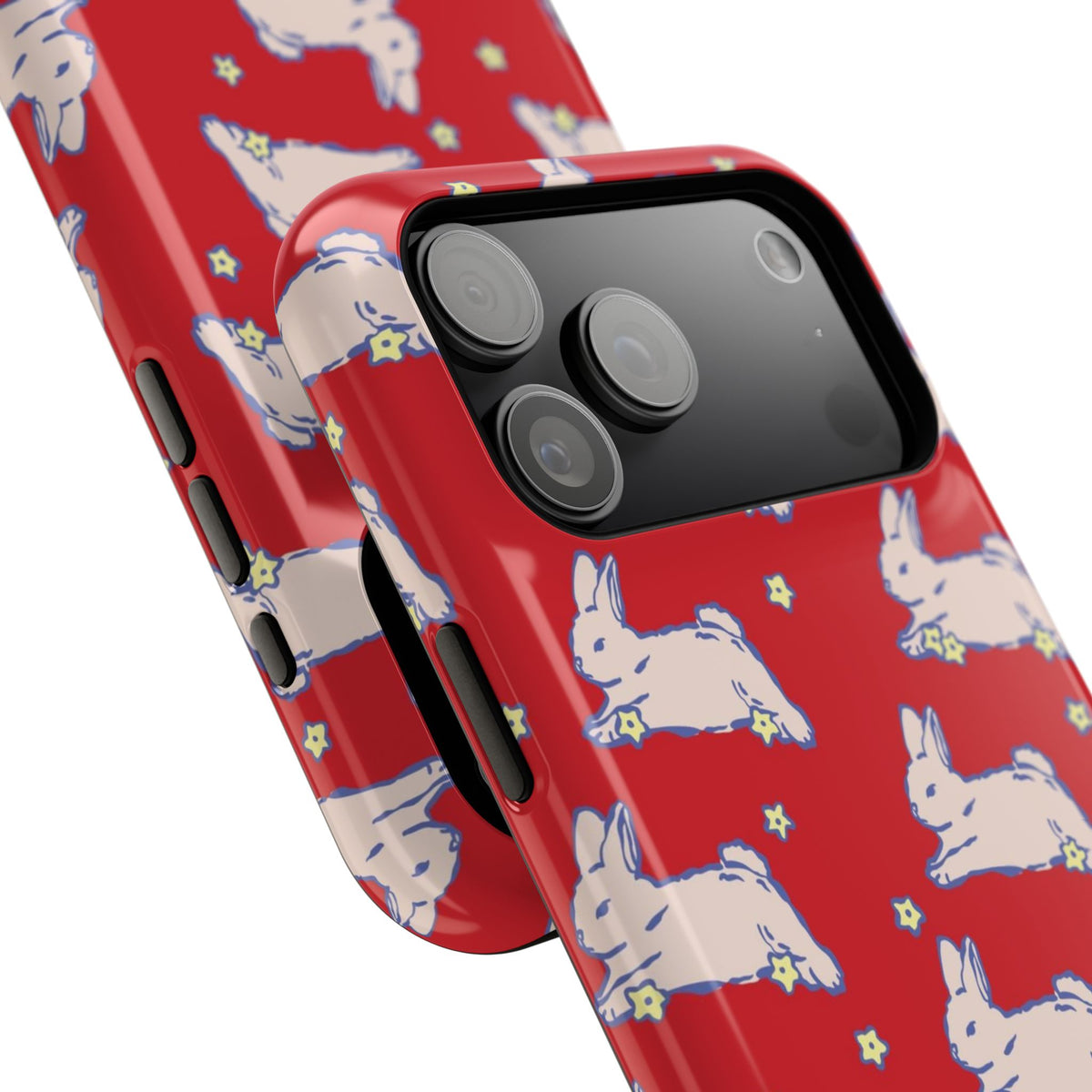 Red Hopping Bunnies And Stars iPhone Case