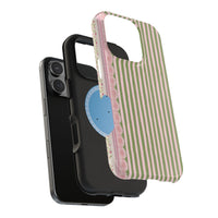 Pink And Green Stripes Pink Floral iPhone Case