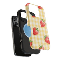 Fruity Strawberries Yellow Checkered iPhone Case