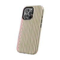 Pink And Green Stripes Pink Floral iPhone Case