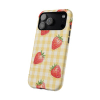 Fruity Strawberries Yellow Checkered iPhone Case