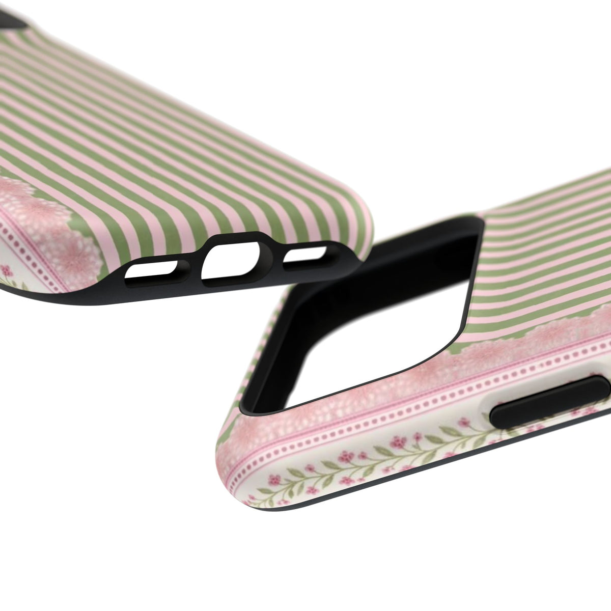 Pink And Green Stripes Pink Floral iPhone Case