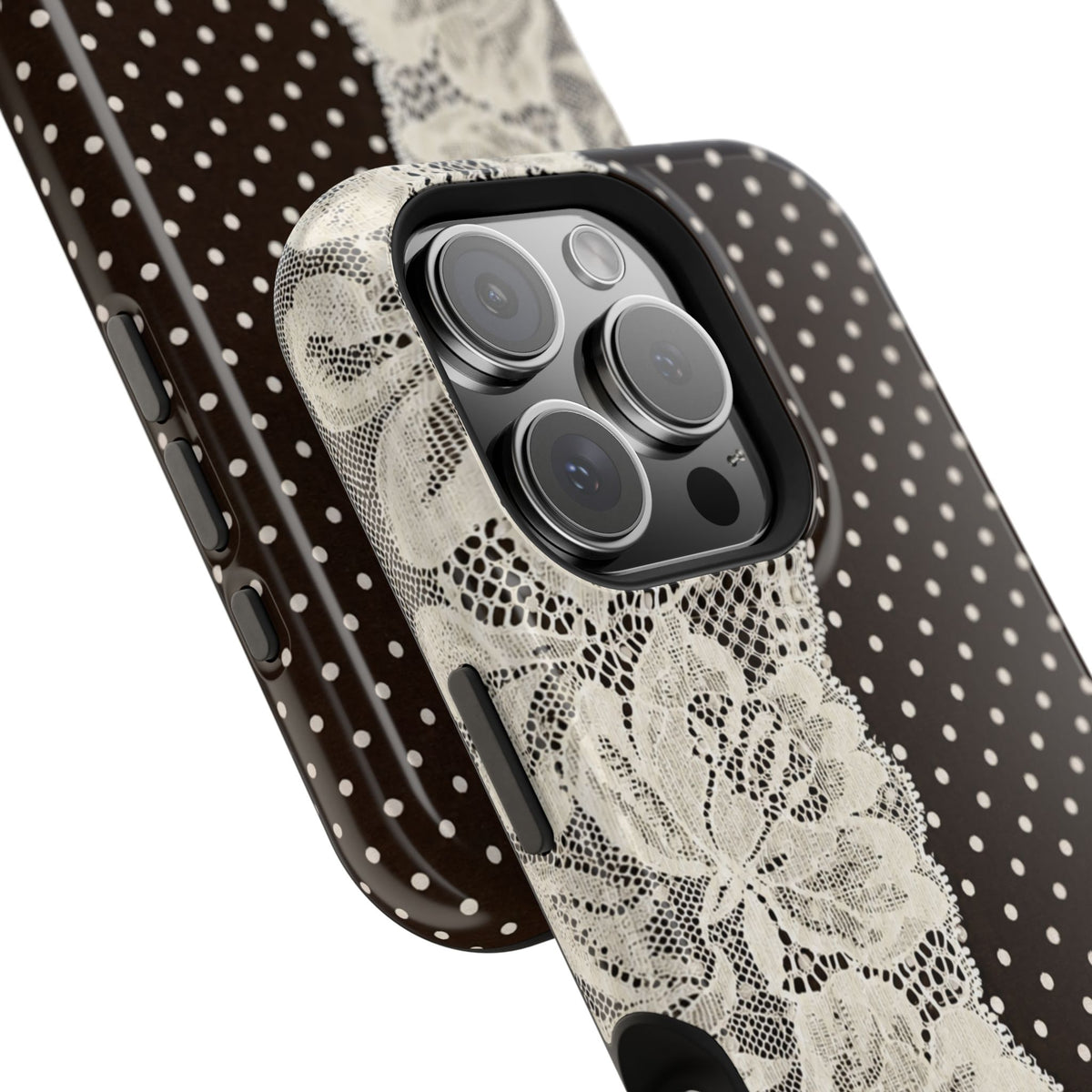 Floral Lace Brown Polka Dot iPhone Case