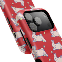 Red Hopping Bunnies And Stars iPhone Case