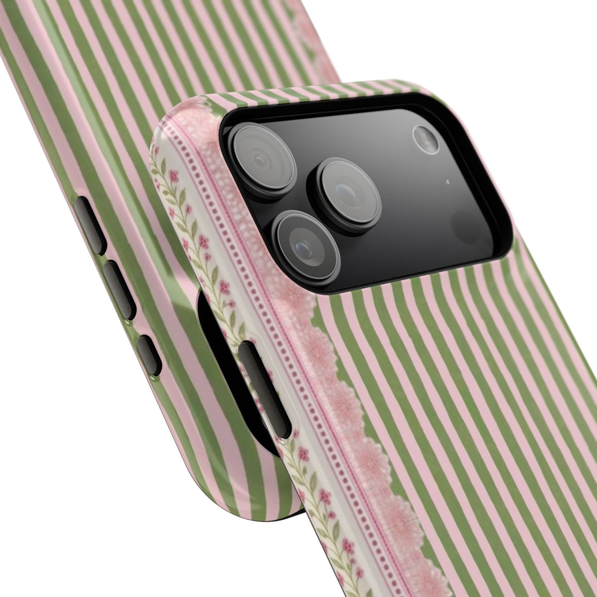 Pink And Green Stripes Pink Floral iPhone Case