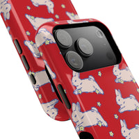 Red Hopping Bunnies And Stars iPhone Case