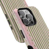 Pink And Green Stripes Pink Floral iPhone Case