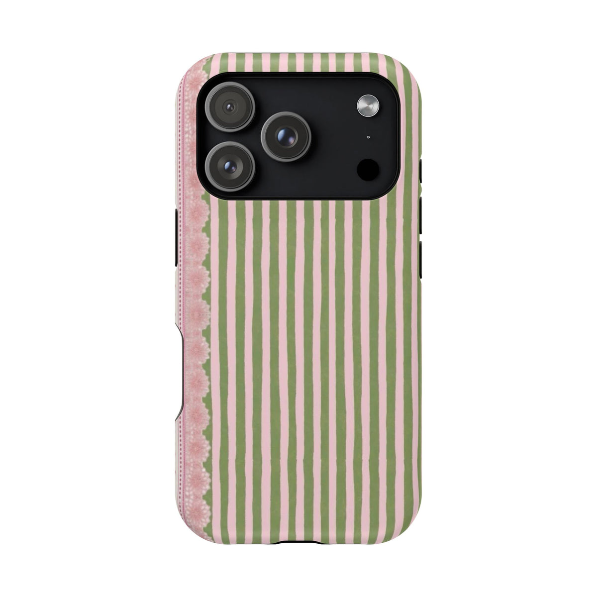 Pink And Green Stripes Pink Floral iPhone Case
