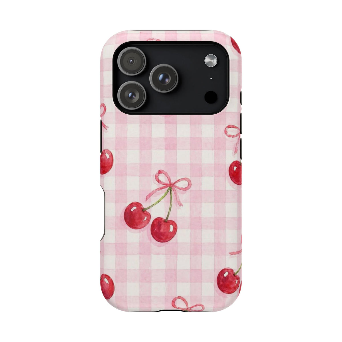 Pink Cherries And Checkered iPhone Case
