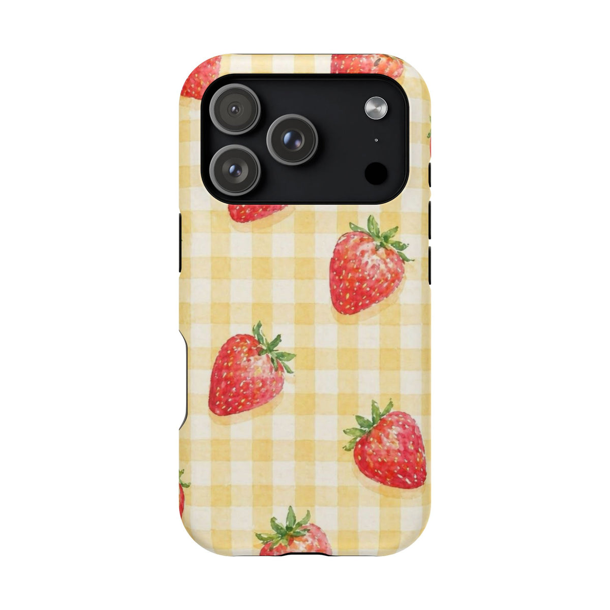 Fruity Strawberries Yellow Checkered iPhone Case
