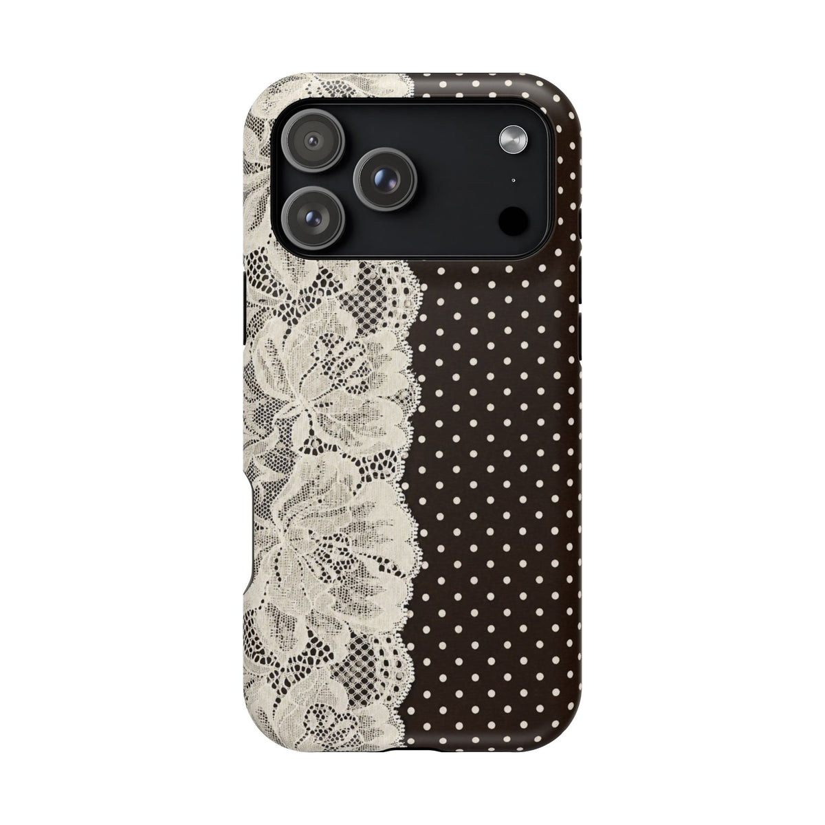 Floral Lace Brown Polka Dot iPhone Case