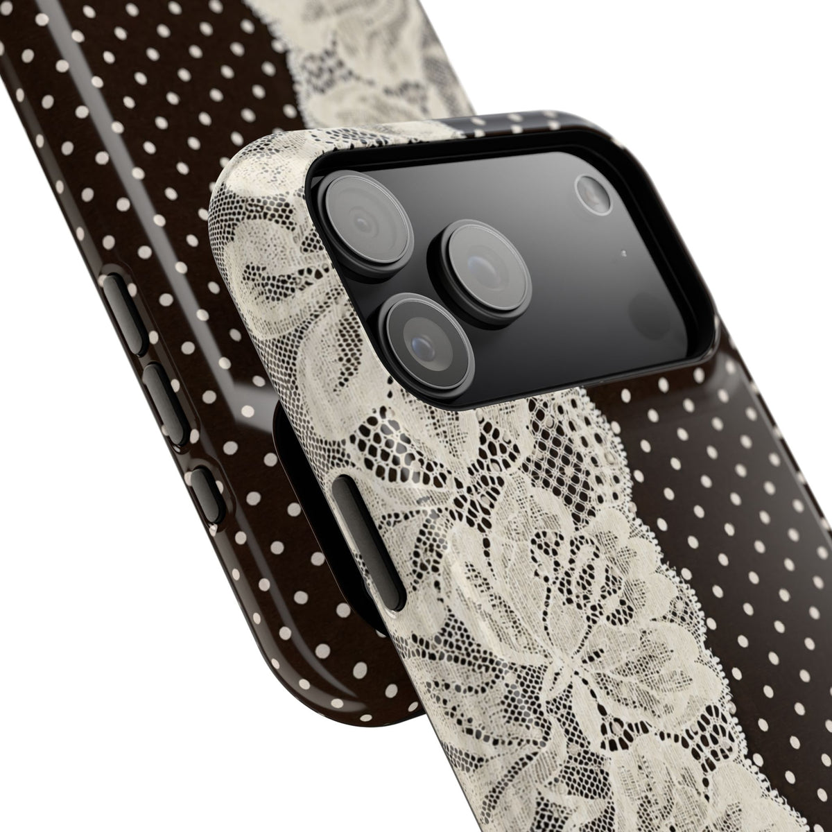 Floral Lace Brown Polka Dot iPhone Case